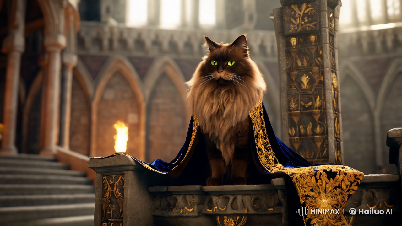 Royal Maine Coon Cat on Medieval Throne in 8K Detail