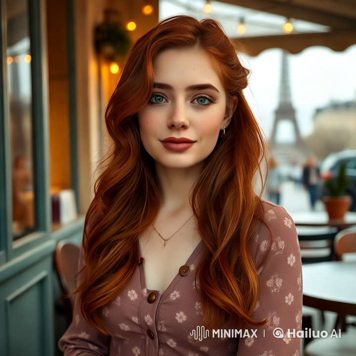 Romantic Parisian Portrait: Redhead in Eiffel Tower Setting