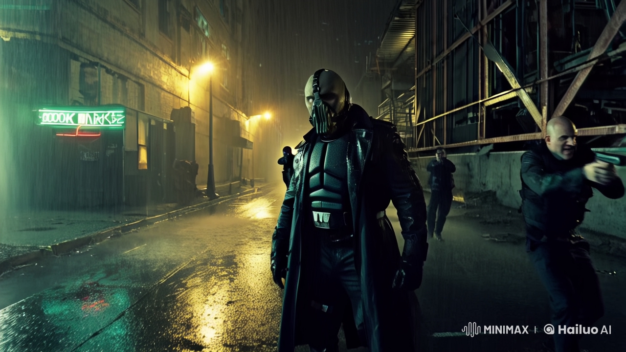 Bane Confronts Enemies in VHS-Inspired 4K Cinematic Scene