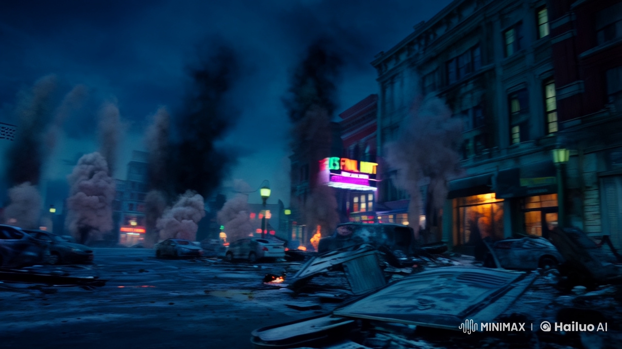 The Final Hunt: Warrior Battles Infernal Beast in Ruined Cityscape