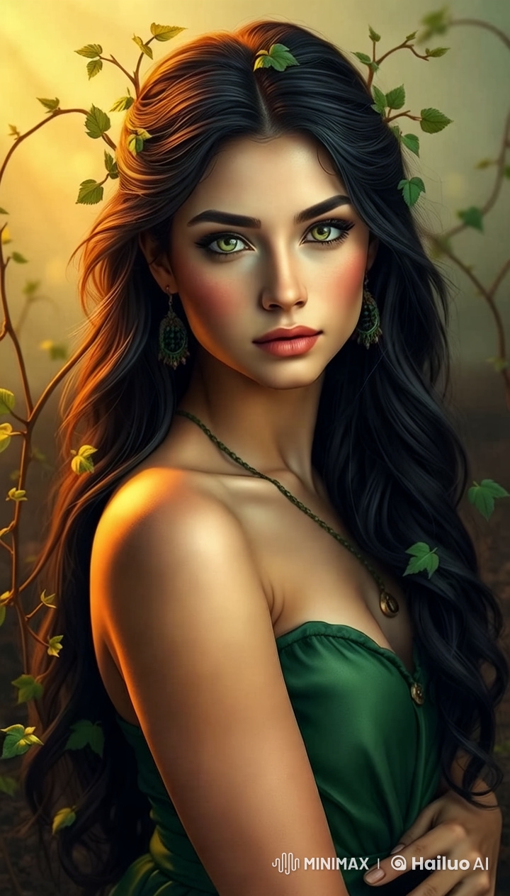 Stunning Girl in Green Dress: Serene 4K Masterpiece
