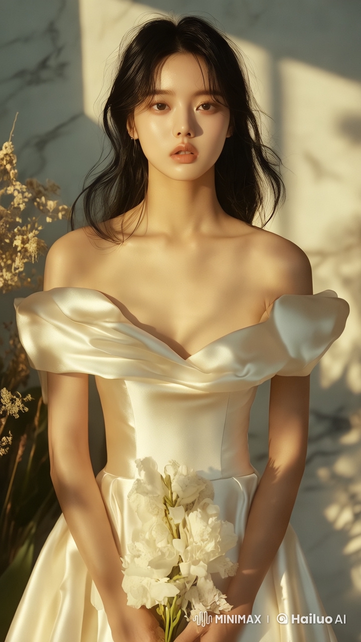 Elegant Woman in White Gown with Graceful Posture