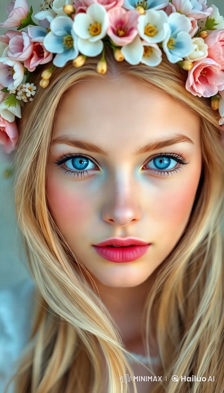 Girl with Flower Crown: Serene Beauty in 4K Slow Motion
