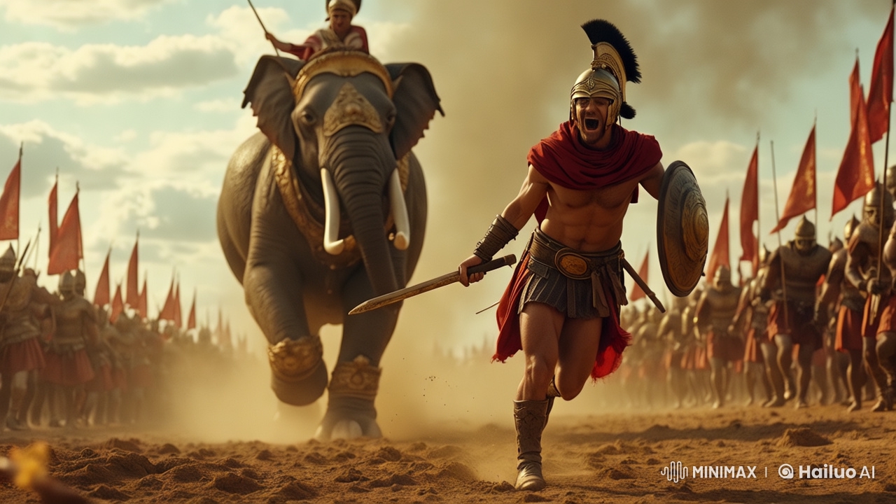 Greek Warrior Leonidas Fights Persian Elephant and Immortals