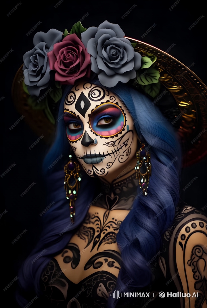 Tribal Woman in 'Day of the Dead' Makeup Sings and Dances