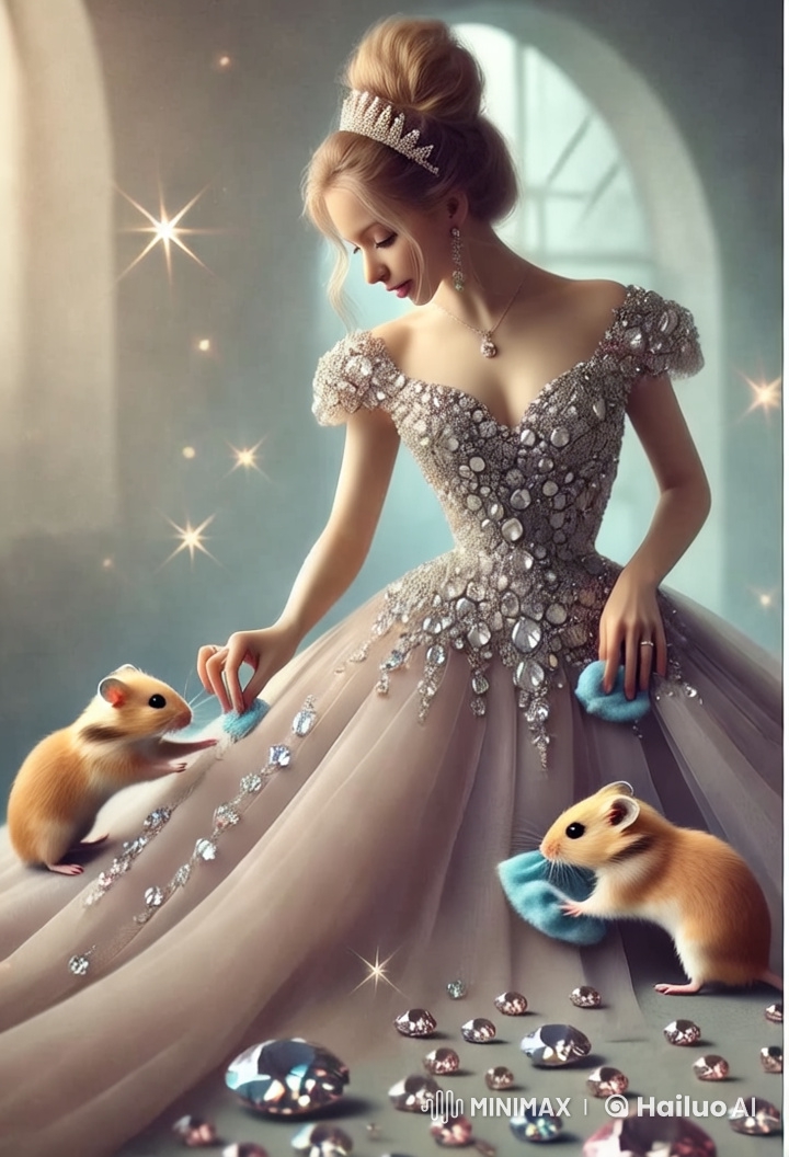 Elegant Woman and Hamsters Clean Sparkling Dress