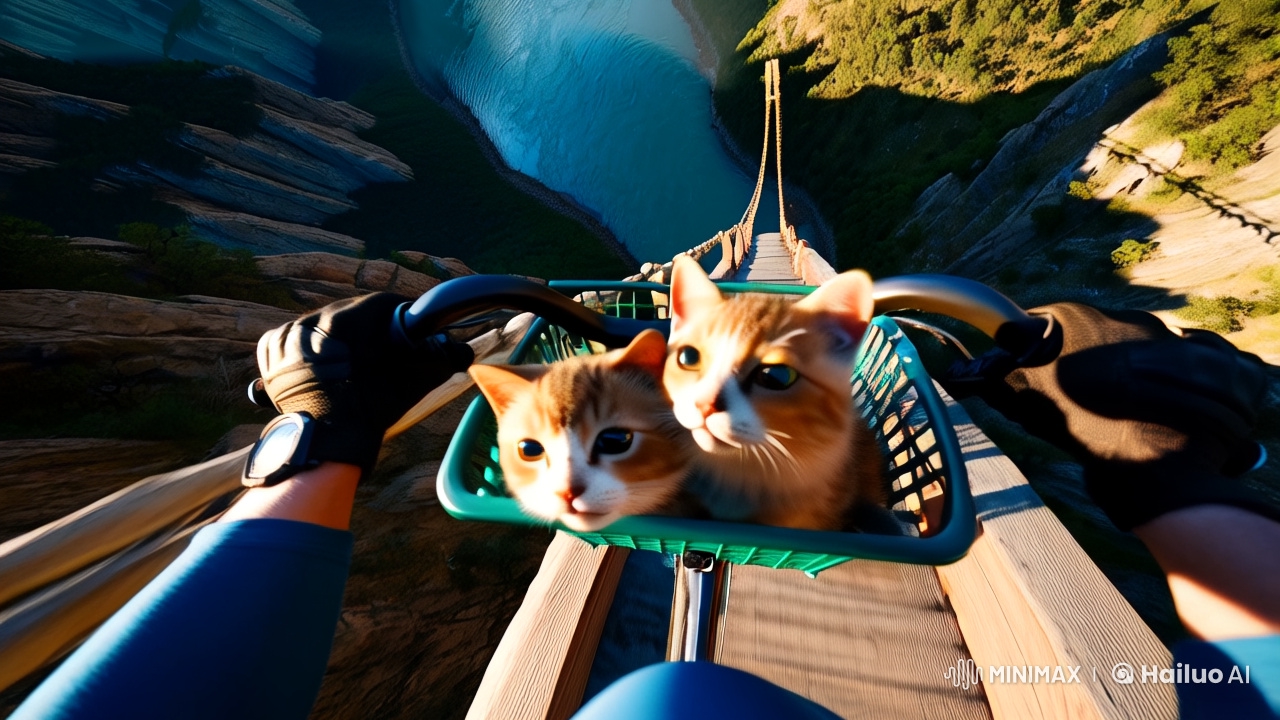 Surreal Vertigo: Cyclist's Perilous Bridge Journey