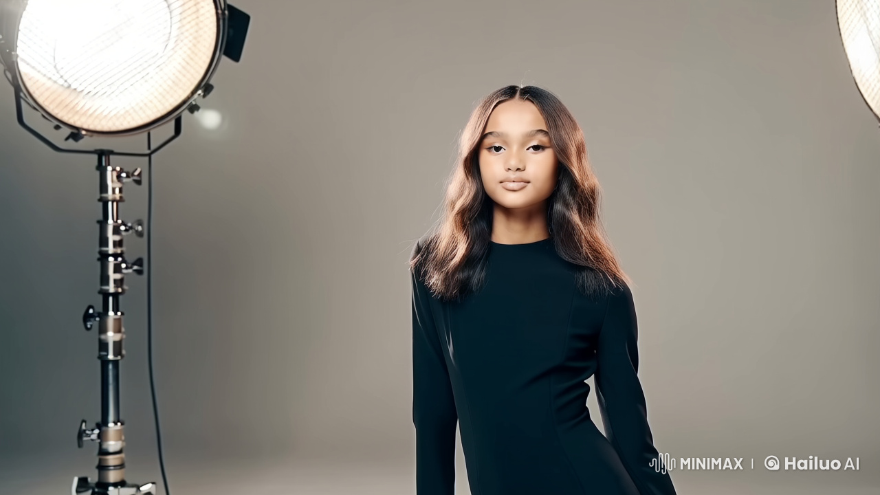 Vogue Photoshoot: Teen Model Poses Gracefully in Sophisticated Studio