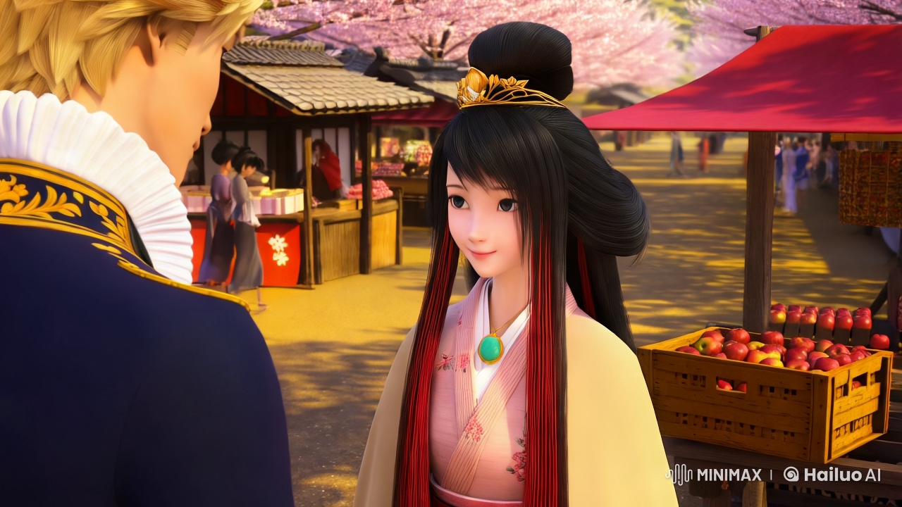 Ghibli-Inspired Princess Meets Prince in Vibrant Market Scene