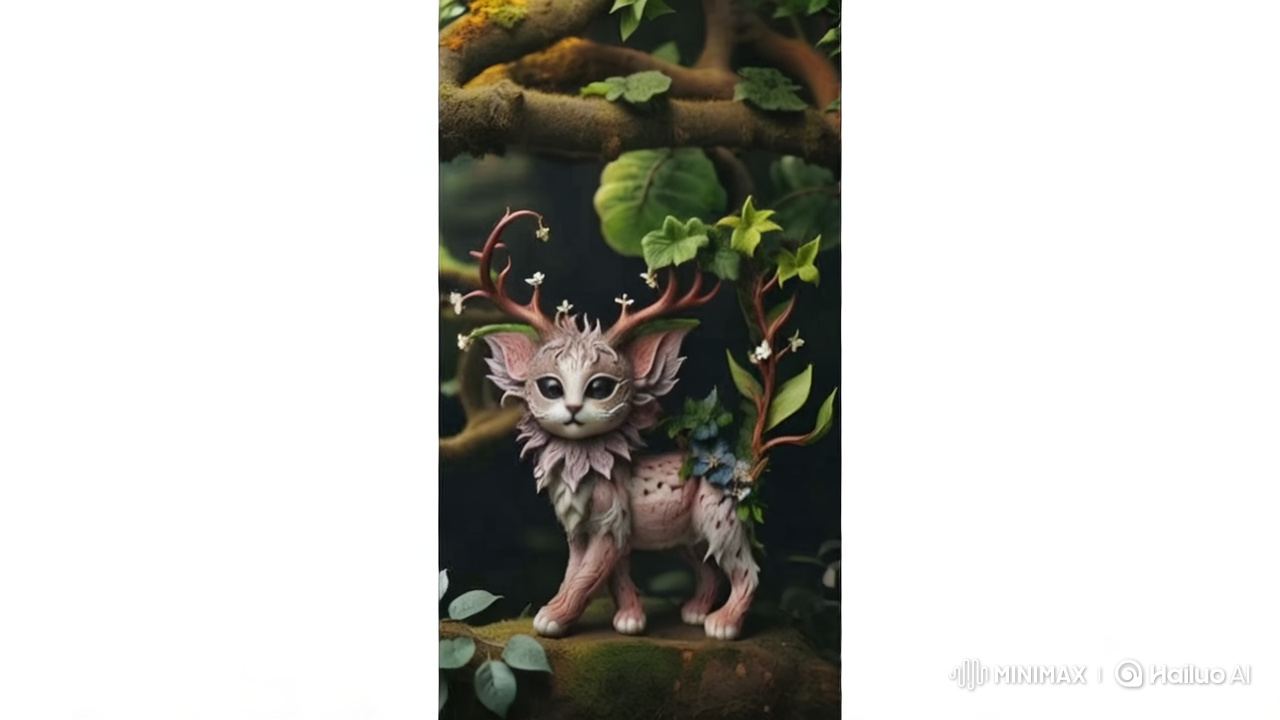Enchanted Forest: Joyful Feline-Plant Hybrid Chase