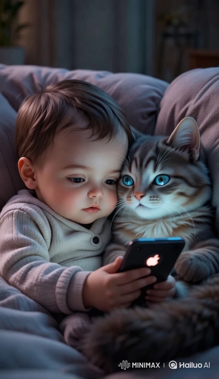 Baby and Cat Share Joyful Moments on Cozy Couch