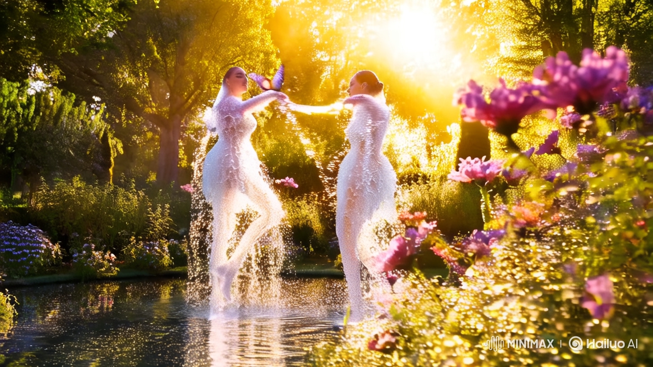 Water Sculpted Dancers in a Sunlit Garden Ballet