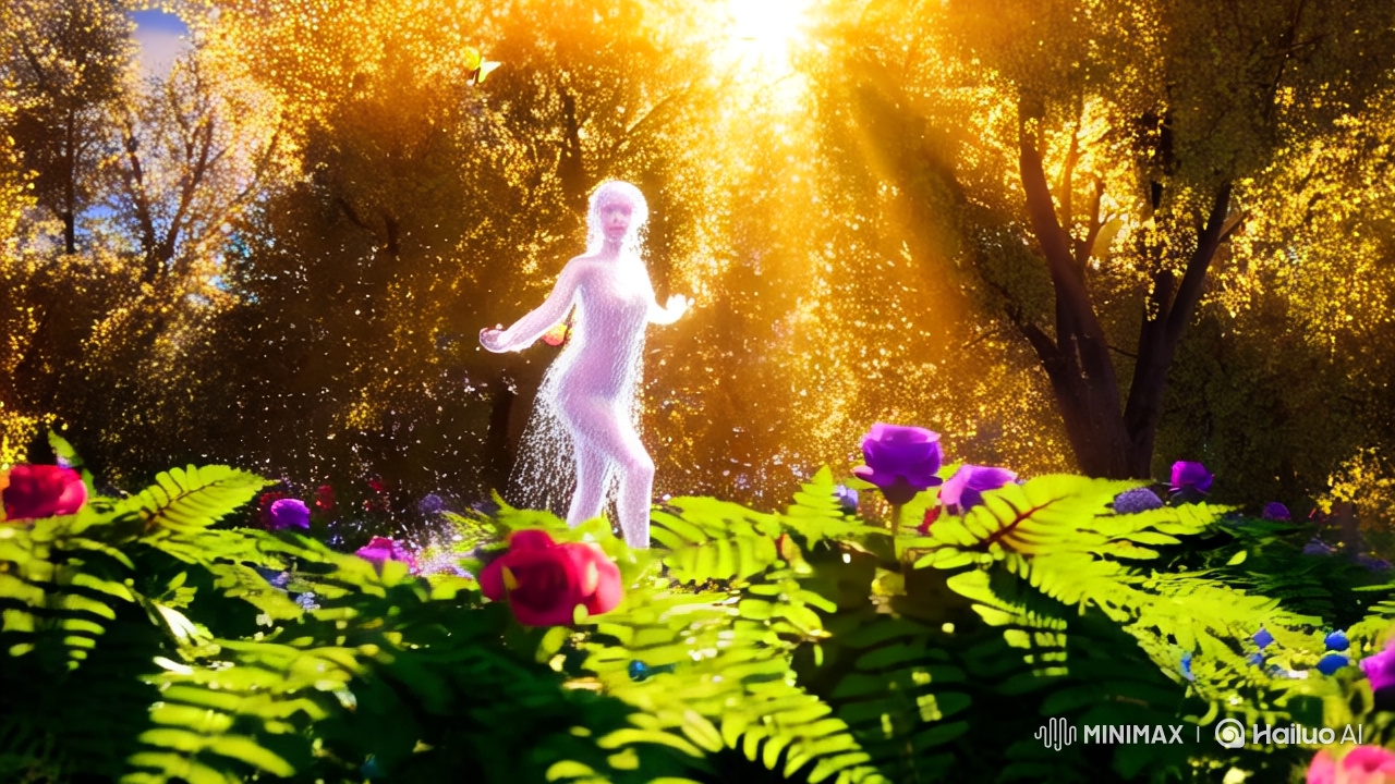 Hydro-Dance: A Water Spirit's Ethereal Ballet in Sunlit Garden