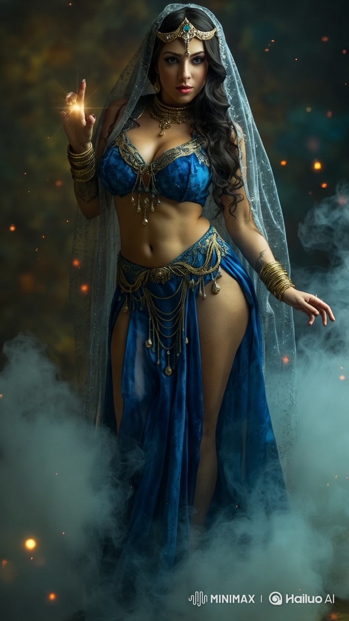 Magical Genie Conjures Light in Enchanted Mist
