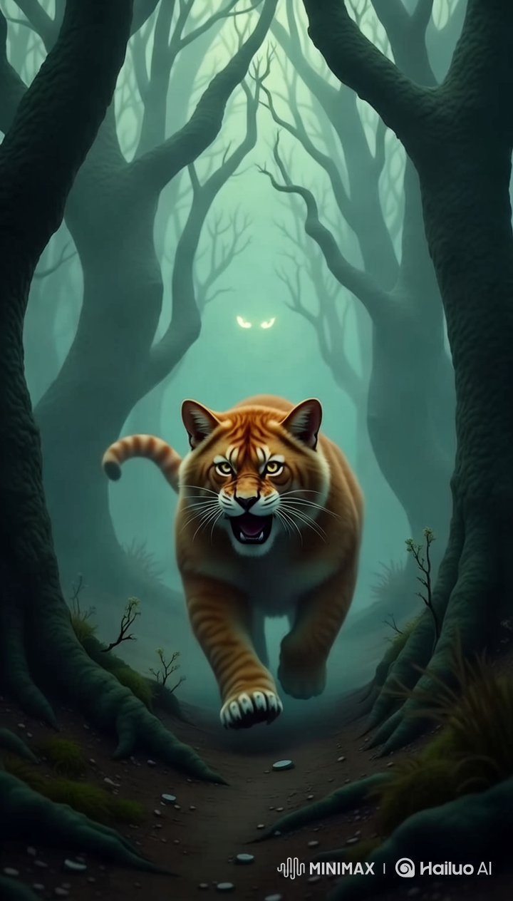 Title: "The Haunted Chase: A Tabby Lion's Nightmare"