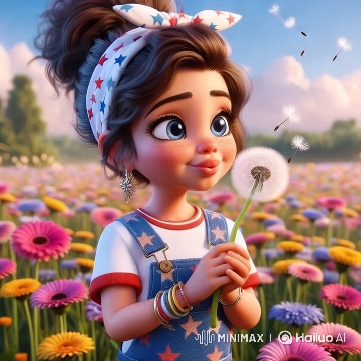 Tranquil Beauty: Girl in Star Pattern Amidst Dancing Flowers