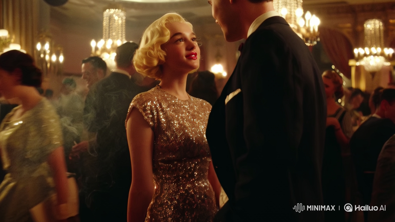 1950s Nightclub Scene: Blonde Woman in Sequined Dress