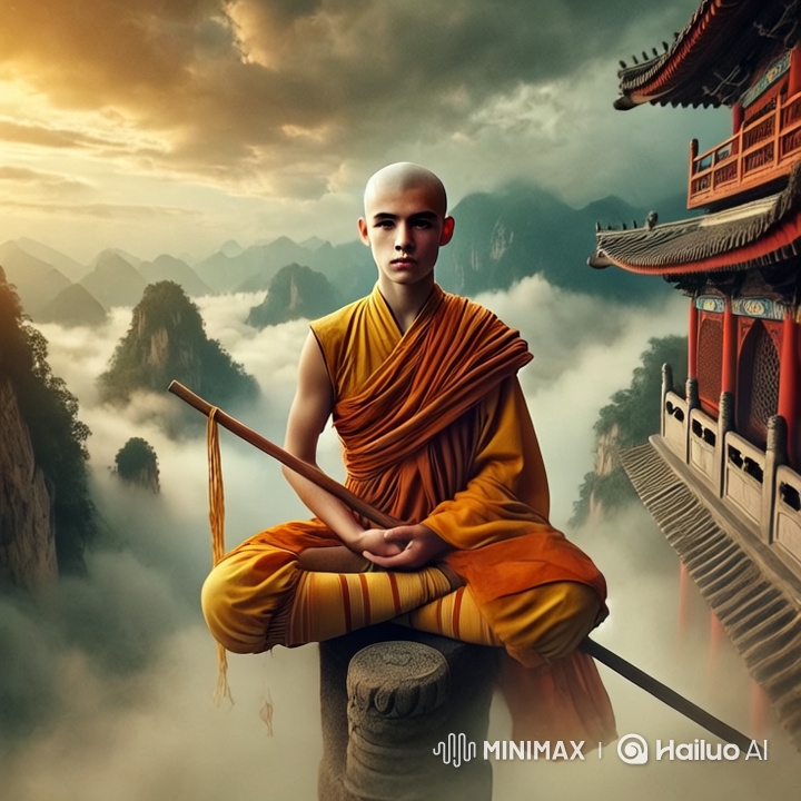 Monk Meditates on Ancient Shaolin Temple at Sunset