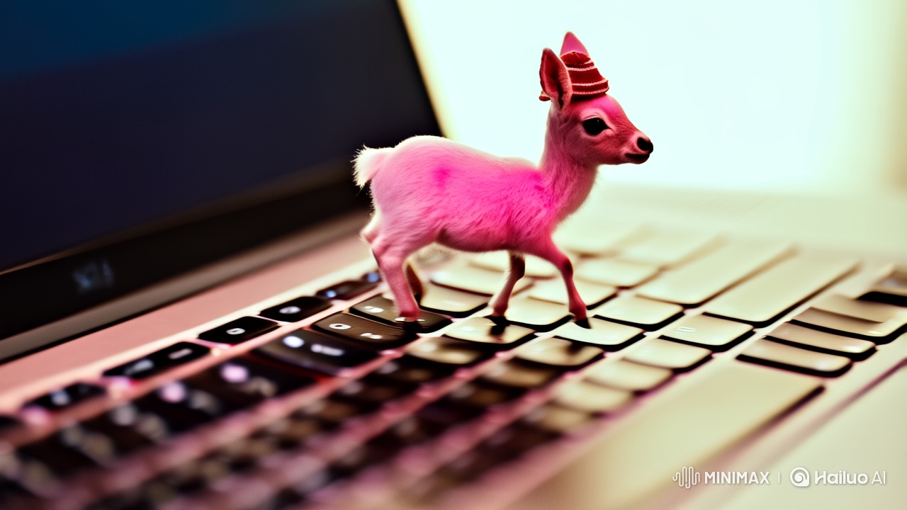 Mini Deer Navigates Laptop Keyboard in Dreamy Macro Shot