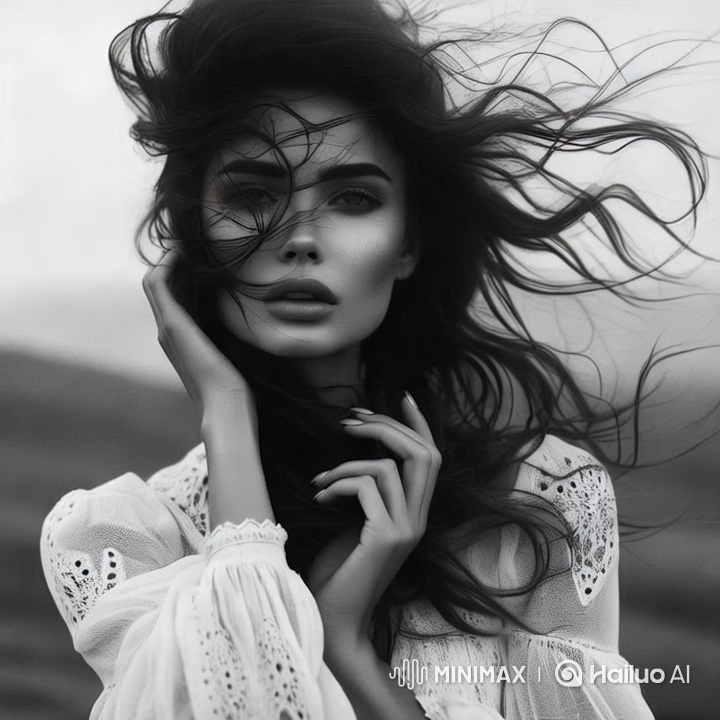 Serene Portrait of a Woman in a Lace Dress in Nature