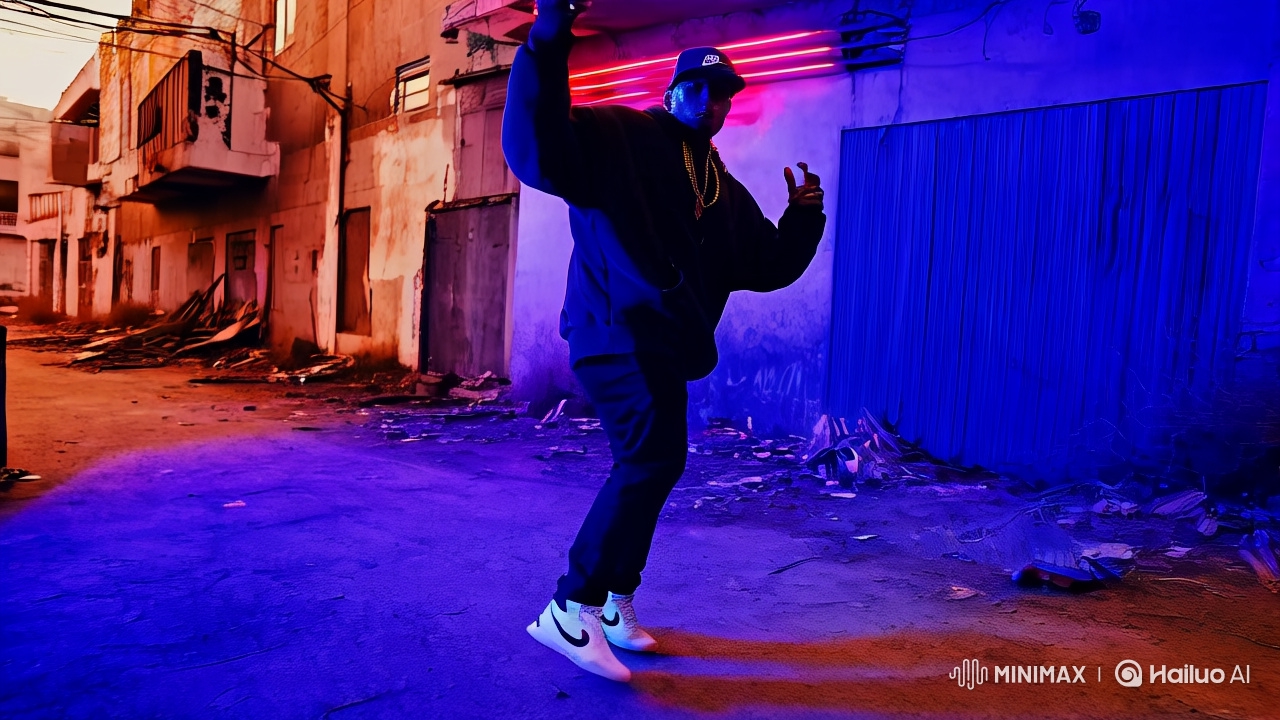 Rap Artist's Intense Performance in Urban Decay Setting