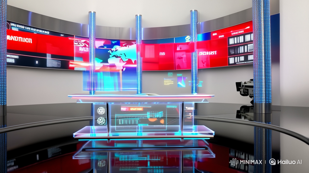 Futuristic News Studio: 4K 3D Animated Scene with AI Newsreader