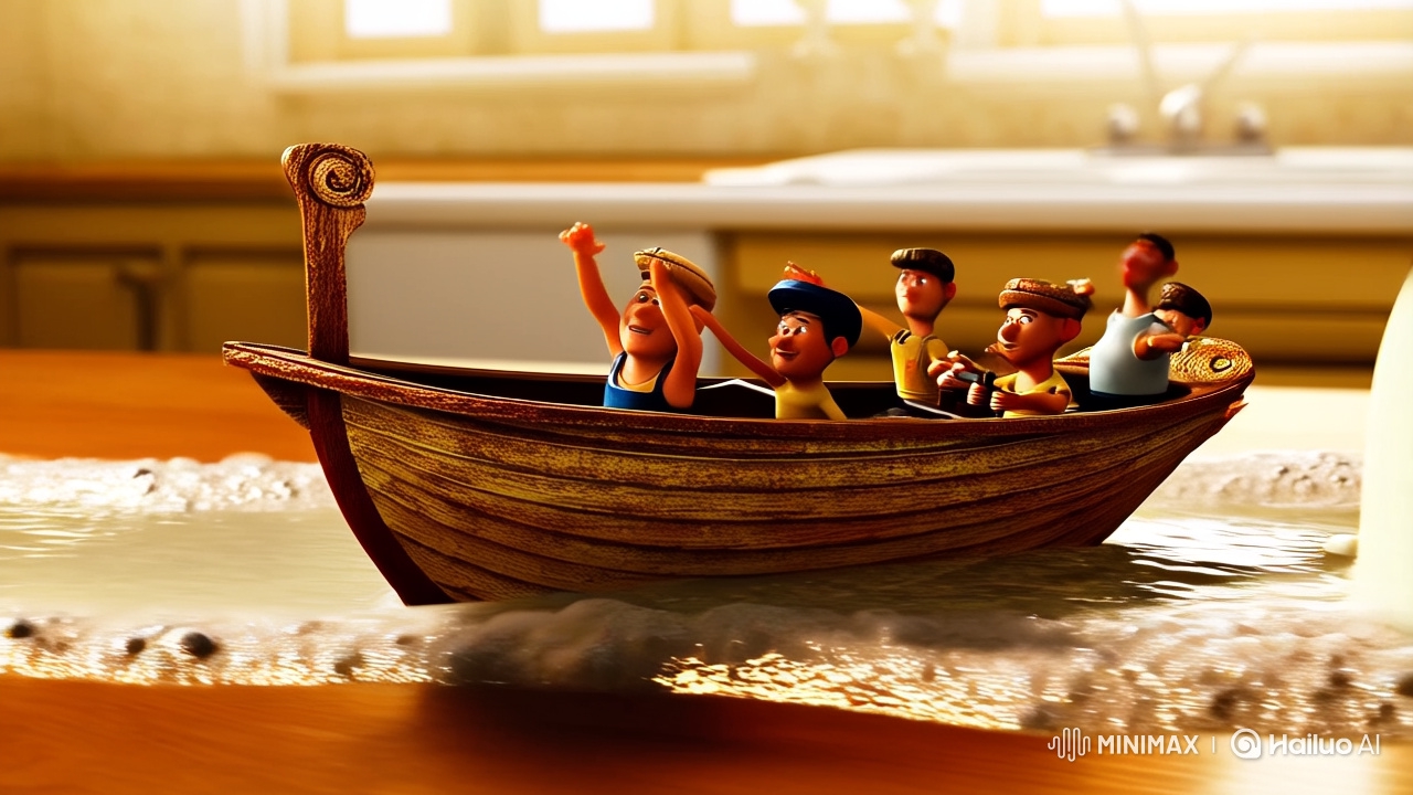 Miniature Boat Navigates Milk River on Kitchen Table