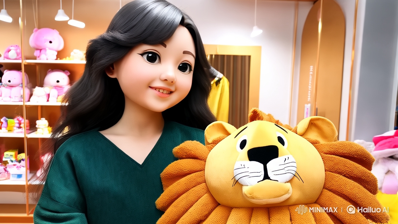 Young Woman Enacts Fashion Runway with Plush Toy