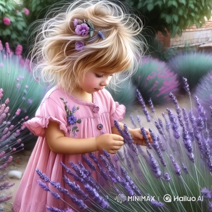 Cute Girl in Lavender Garden with Floral Embroidered Dress