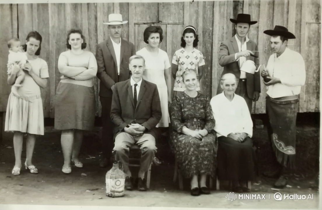 Vintage Brazilian Family Portrait in Rustic Setting