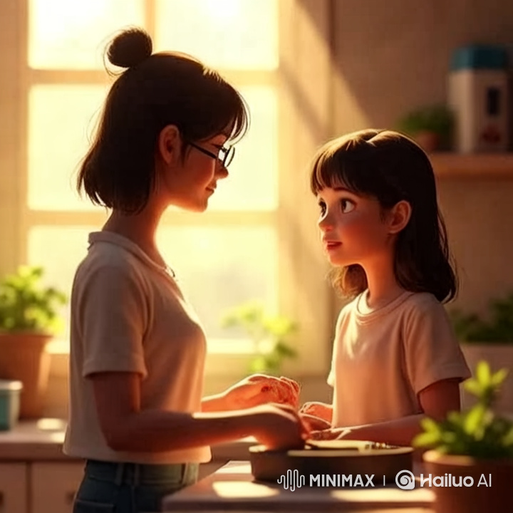 Mother and Daughter Cooking Together in Sunlit Kitchen