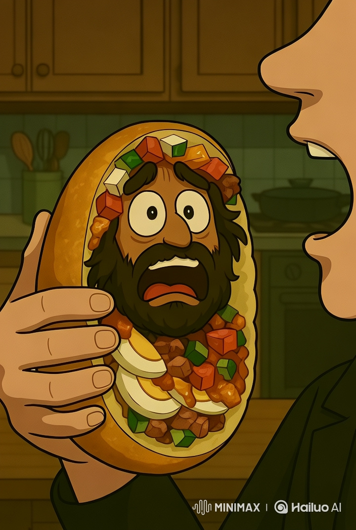 Animated Close-Up: Person Surprised with a Sandwich