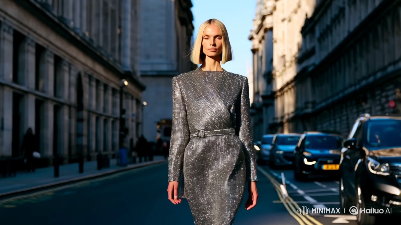 Model Strides Through London in Sophisticated Fashion
