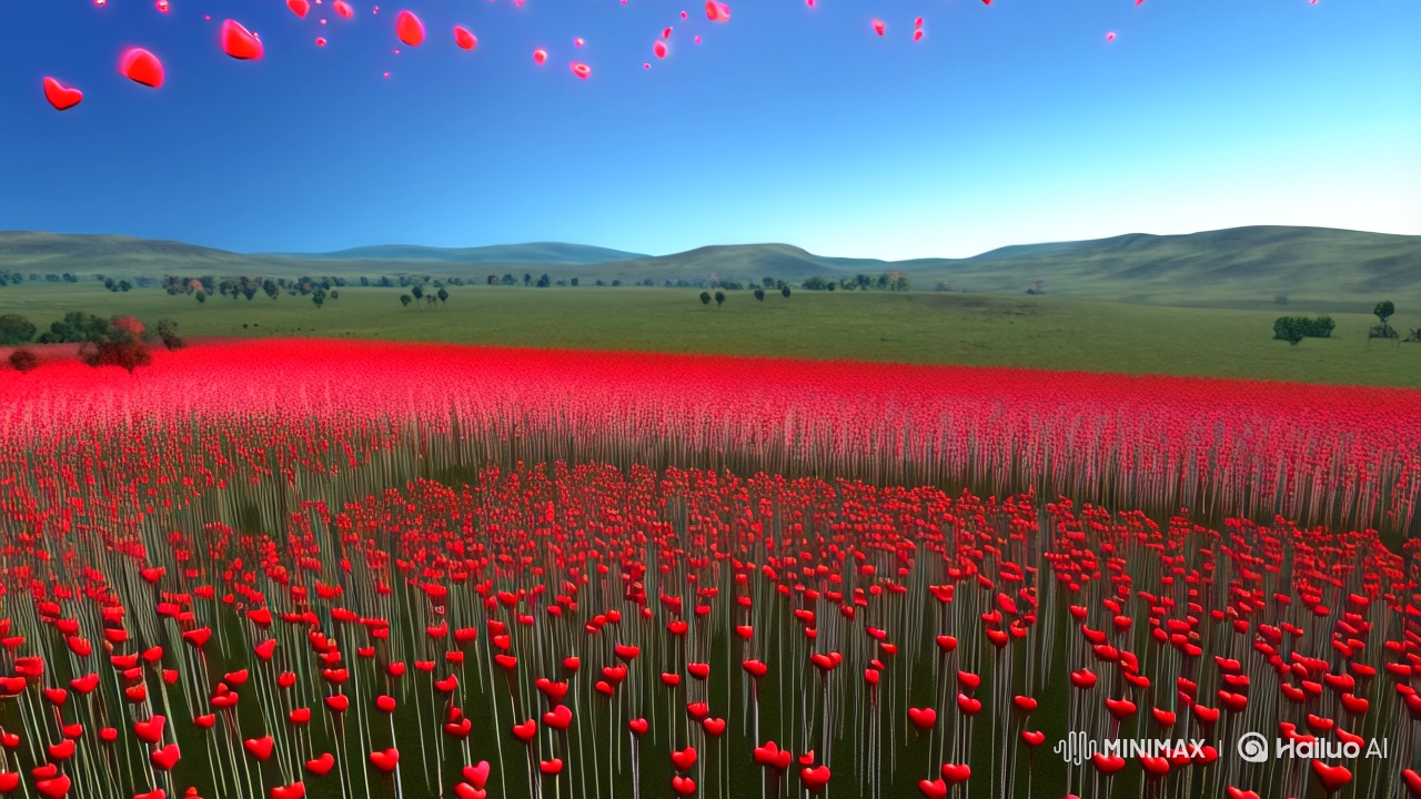 Futuristic Garden with Swaying Hearts and Cinematic Aesthetic