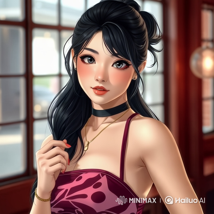Gentle and Intimate Live2D Video of a Shy Girl in a Maroon Dress