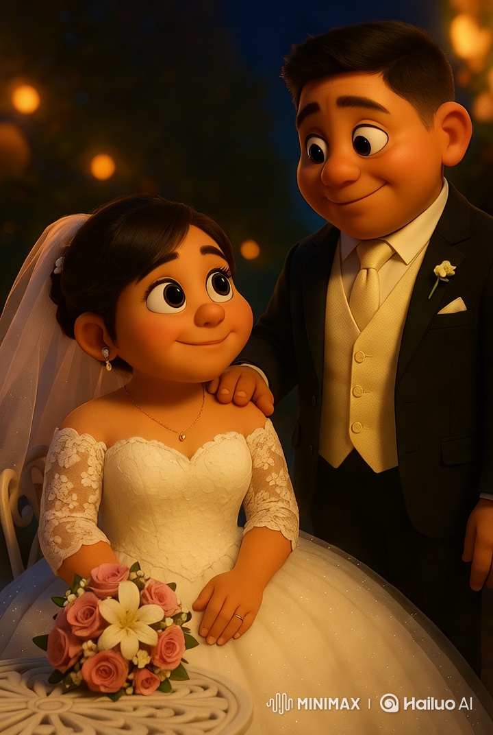 Young Couple's Romantic Embrace in Golden-Toned Wedding Scene