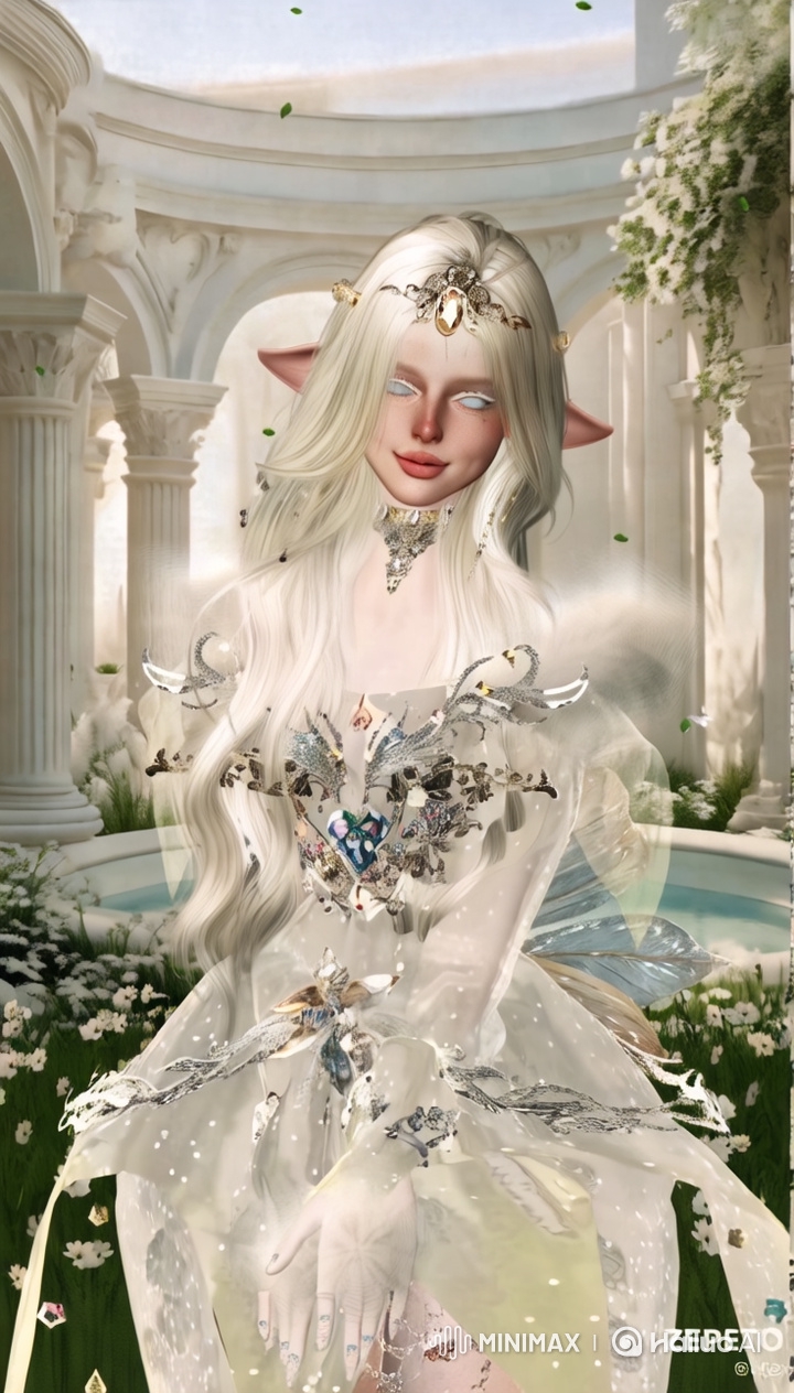 Enchanted Garden: Angelic Girl Amidst Serene Beauty