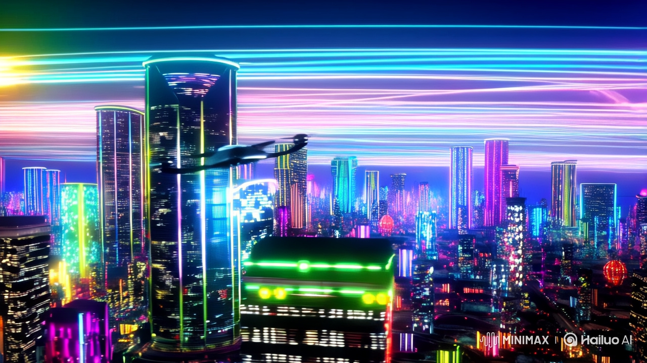 Futuristic Cityscape: Dance of Light and Drones