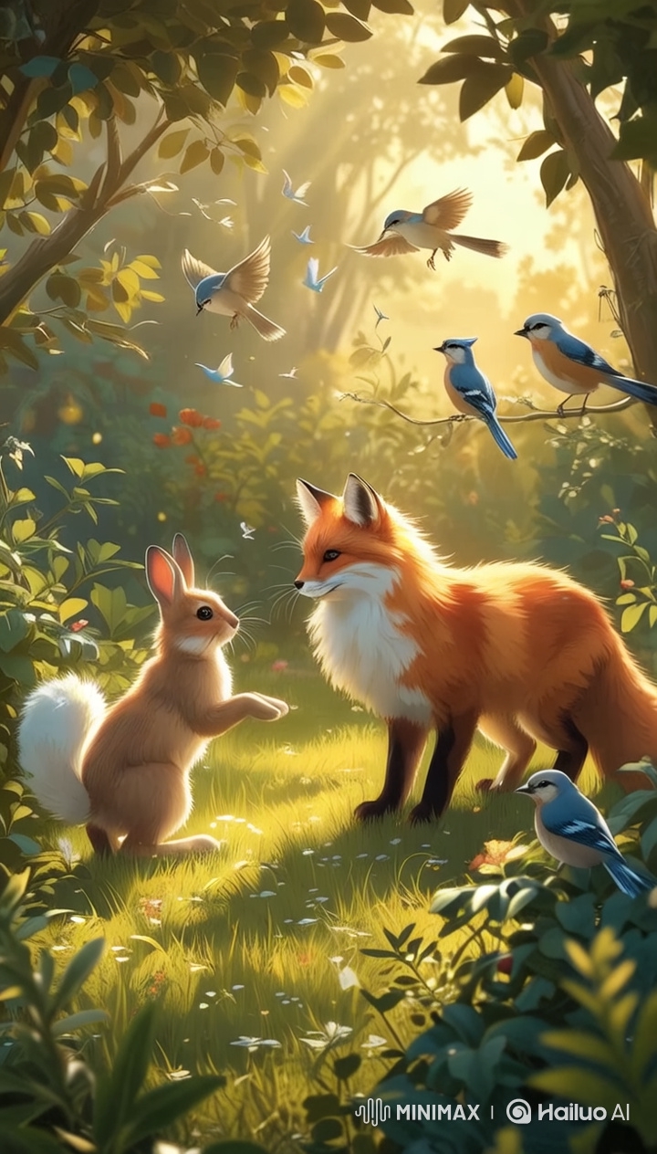 Harmonious Garden: Wild Friends in Golden Light