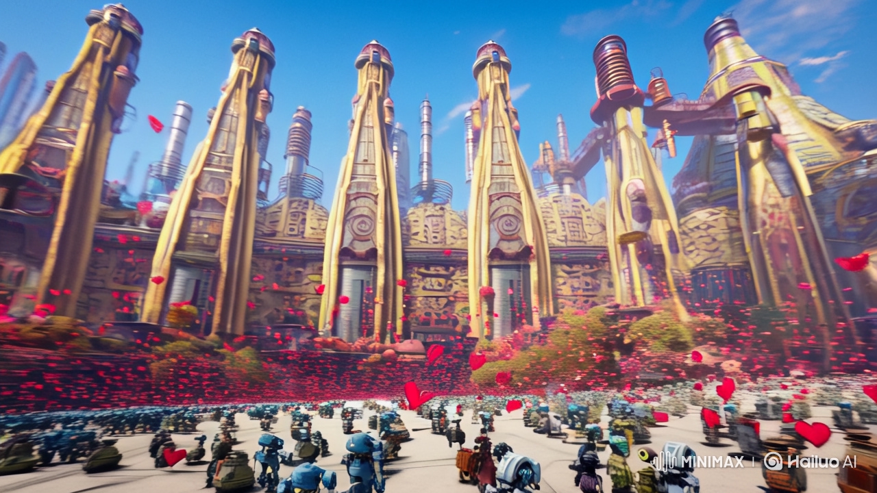 Vibrant Sci-Fi Metropolis: Dynamic Tracking and Aerial Shots