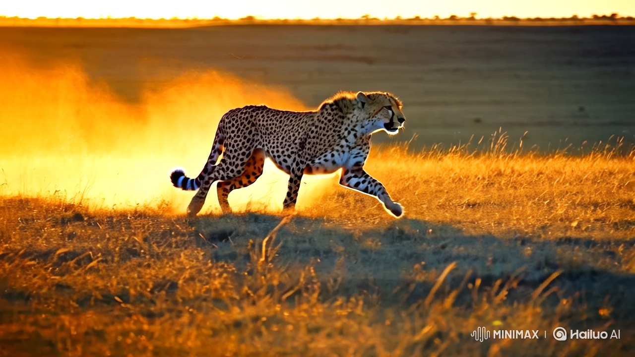 Cheetah Sprints in Slow Motion on Golden Savanna