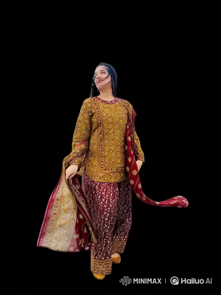 Traditional Fashion Model Walk in Vibrant Street Setting