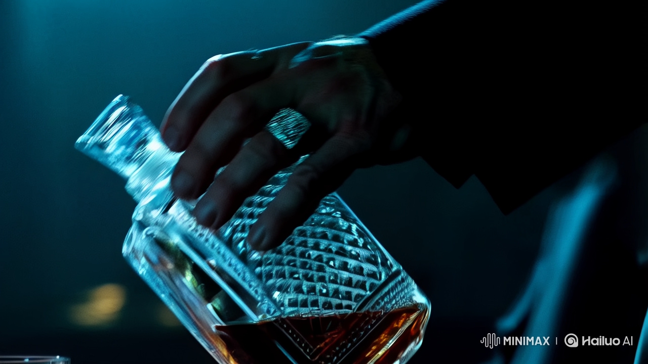 Intimate Cinematic Scene: Pouring Bourbon in Noir Mood