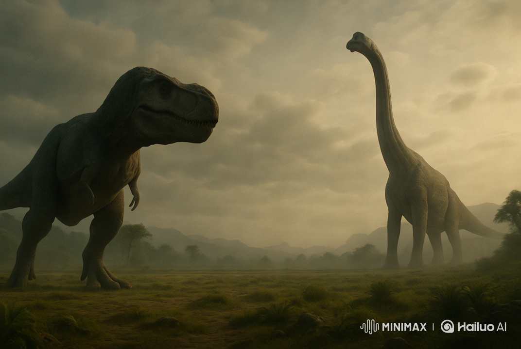 Prehistoric Majesty: T-Rex and Brachiosaurus in Cinematic Reveal