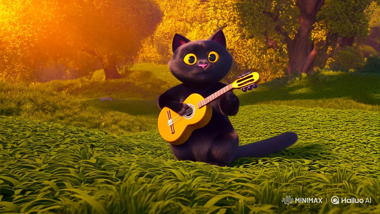 Whimsical Cat Sings in Ghibli-Inspired Meadow