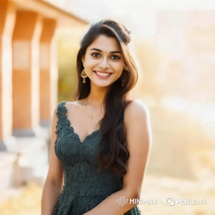 Elegant Woman in Green Lace Dress Showcased in Graceful Slow-Motion Video