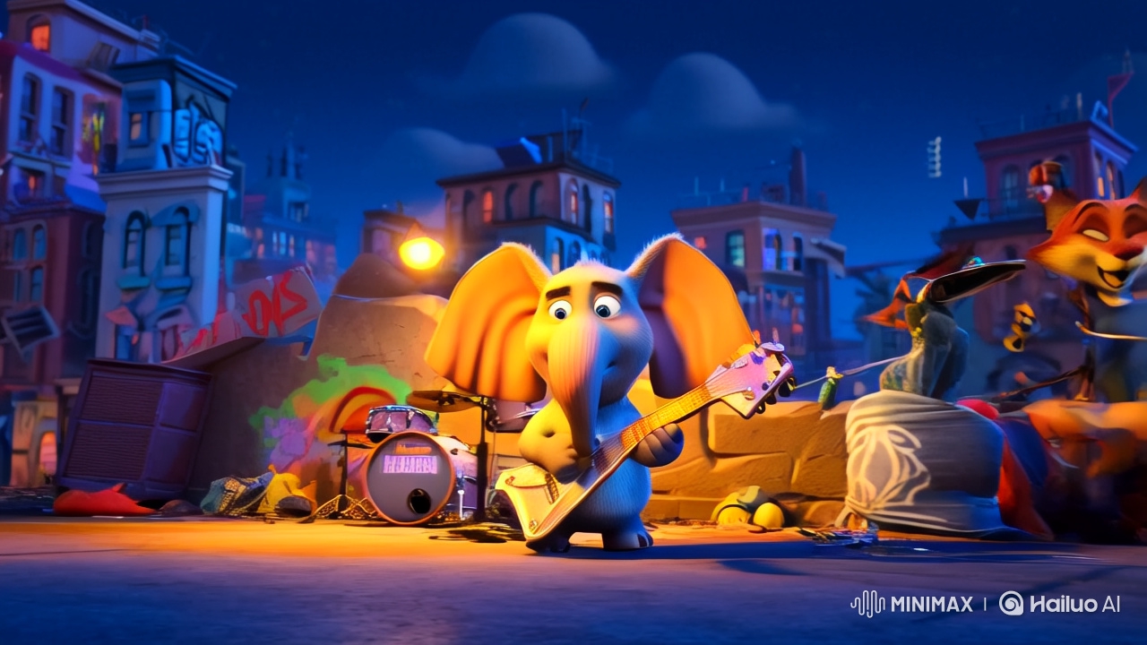Animals Jam on Rooftop in Colorful Cityscape Animation