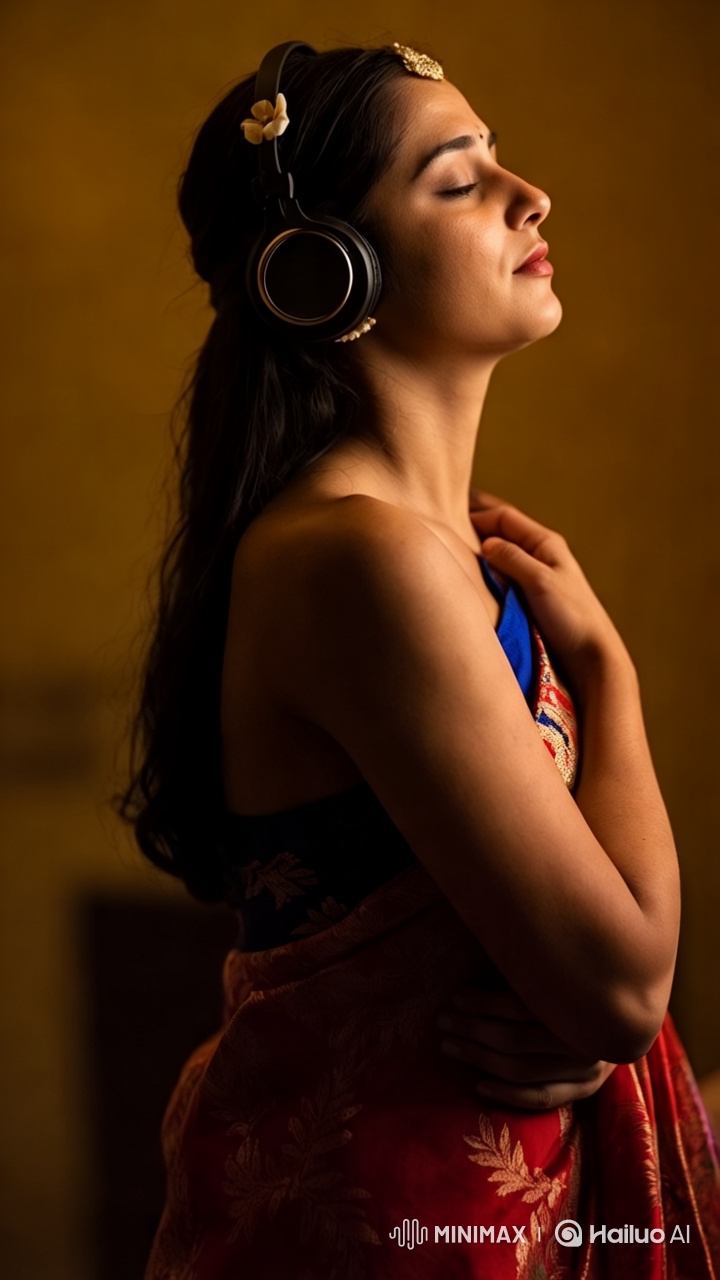 Intimate Portrait of a Woman with Sari and Flower in Hair