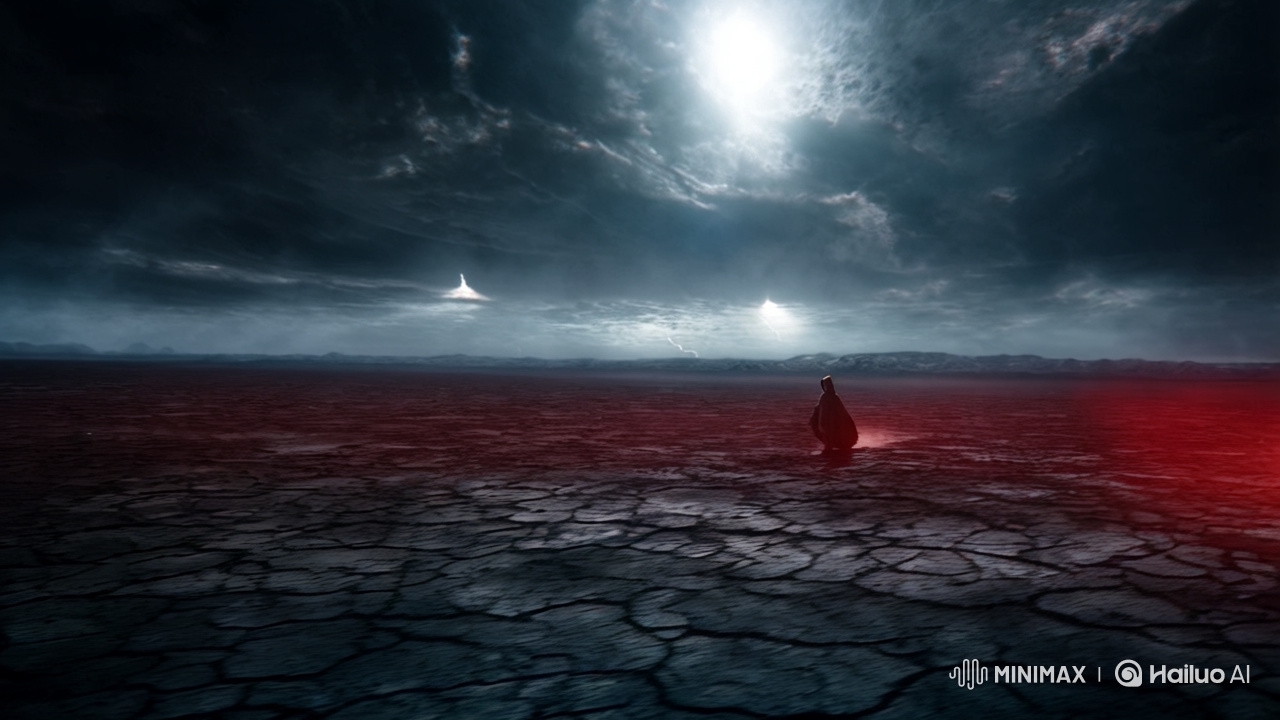Desolate Volcanic Landscape with Isolated Figure
