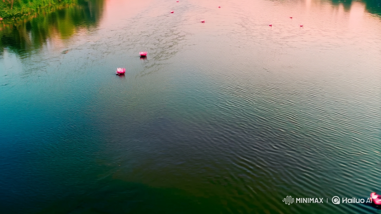 Tranquil Morning: River, Birds, Buddha, and Village